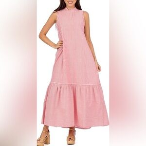 Mud Pie Red and White Striped Maxi Dress 100% Cotton size Large